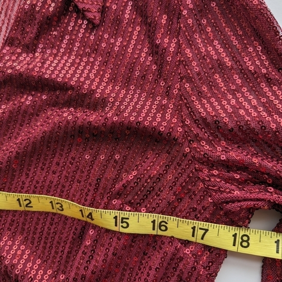 FashionNova Deep Red Wrap Front Collared Fully Sequin Long Sleeve Jumpsuit- sz S - Picture 11 of 13